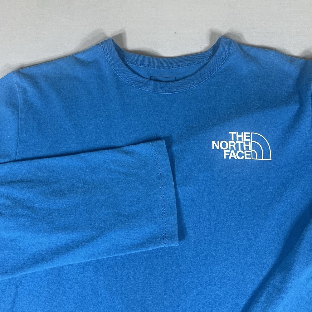The North Face Mens M Long Sleeve T Shirt Blue Graphic Logo Outdoor Casual
